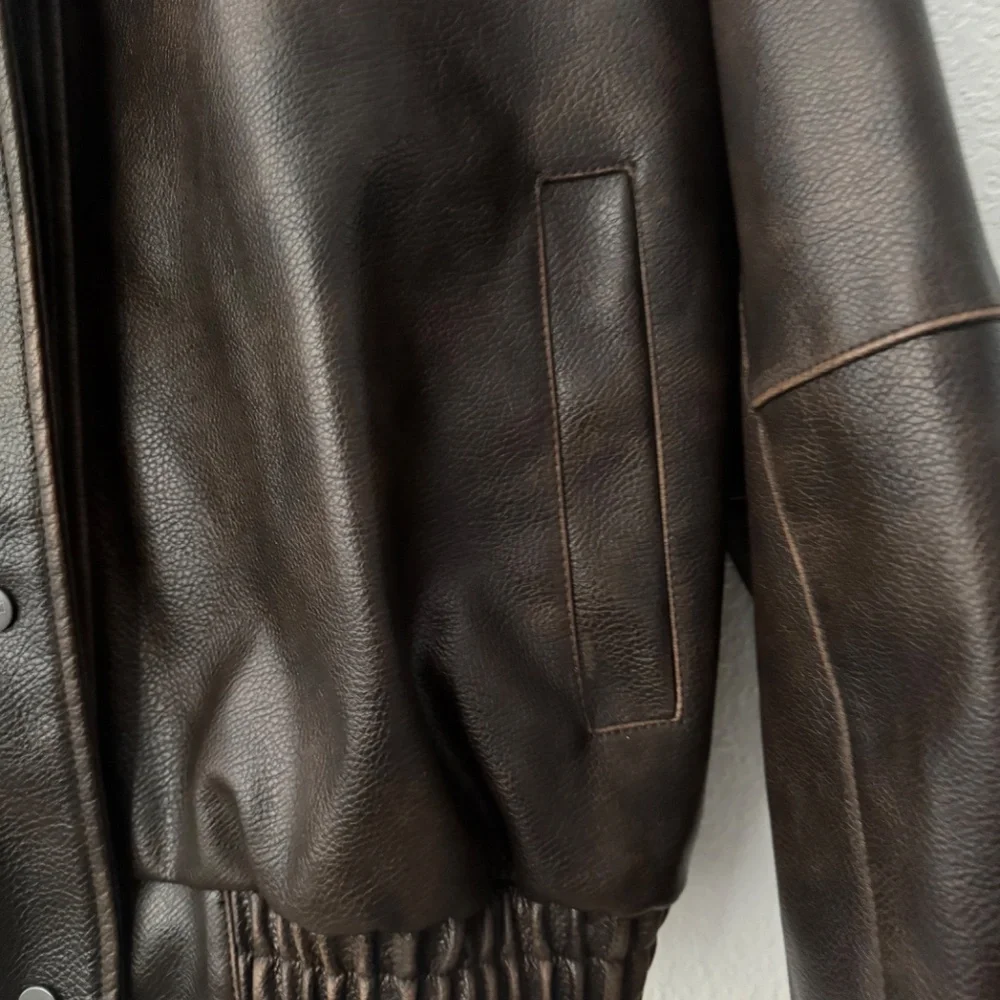 Pilcro Dark Brown Leather Bomber Jacket - Picture 15 of 15